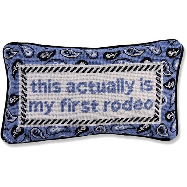 FURBISH Handmade Needlepoint Decorative Throw Pillow - First Rodeo - 9" x 15" - Small Embroidered Accent Pillow for Bed, Chair, Couch, Sofa - Aesthetic Room Decor