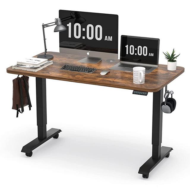 Monomi Electric Height Adjustable Standing Desk, 48x24 Inches Stand Up Desk, Ergonomic Home Office Sit Stand Desk (Black Steel Frame/Rustic Brown Top)