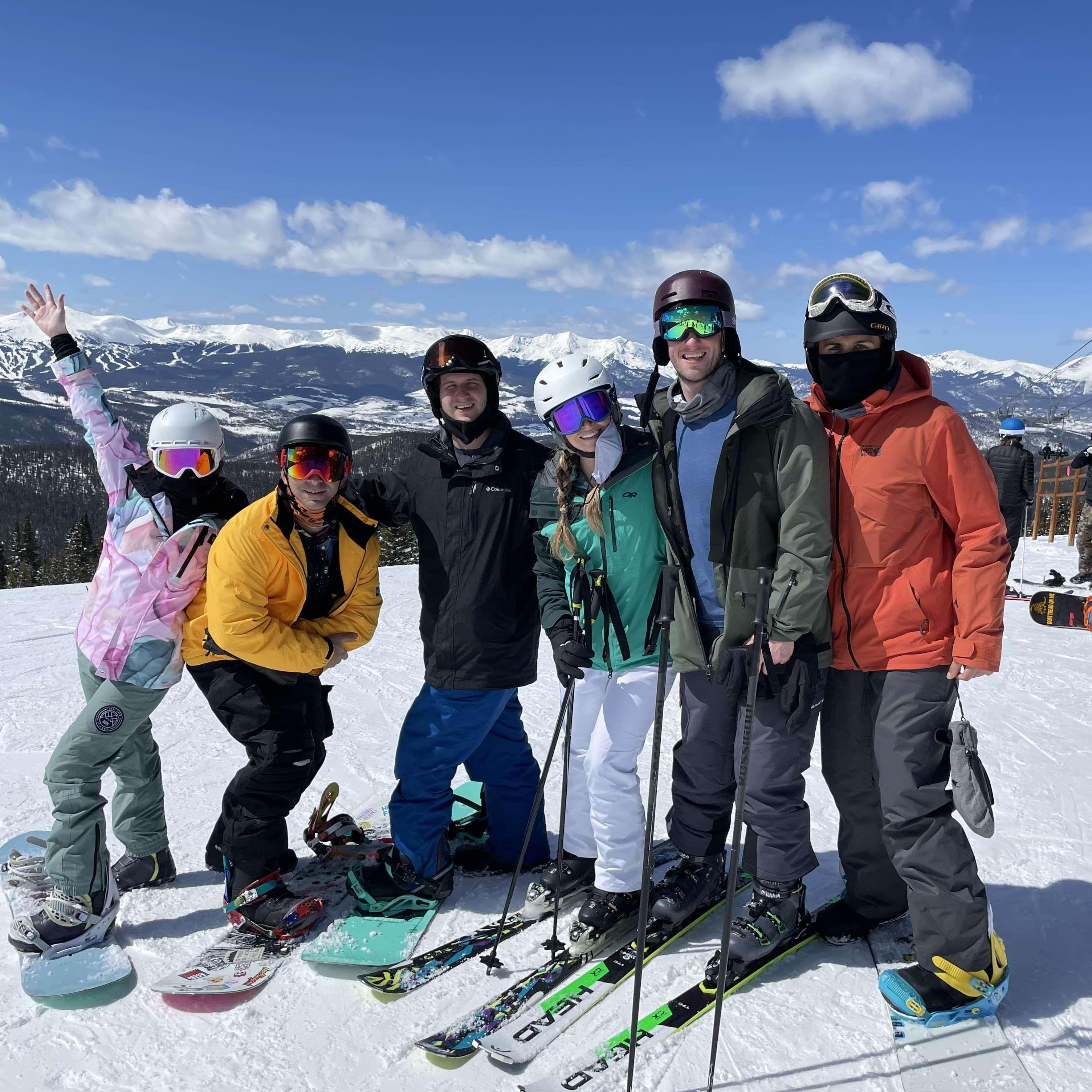 Jen, Alex, Michelle (bridesmaid), James (best man), Michael (officiant), & Nabil (groosmen) do winter sports