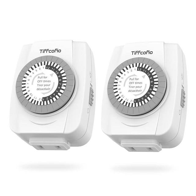 TiFFCOFiO Indoor Mechanical Timers for Electrical Outlets, 2 Prong Plug in Outlet Daily Repeating Light Timer for Indoor Lights, ETL Listed (2 Pack)