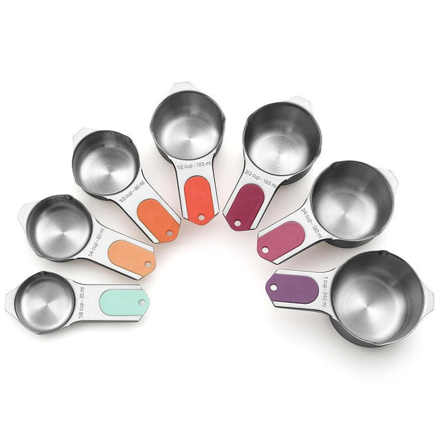 Spring Chef Magnetic Stainless Steel Measuring Cups (Patent Pending), Kitchen Tools with Easy to Read Markings for Measuring Dry or Liquid Ingredients, Set of 7, Desert Sunset