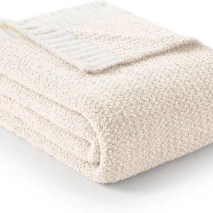 Snuggle Sac Buttery Ivory Bedding Blankets Twin Size 60x80, Super Soft Blankets Warm Cozy Knit Fuzzy Plush Blanket for Sofa, Bed, Living Room, Heather Ivory, 60x80 inches