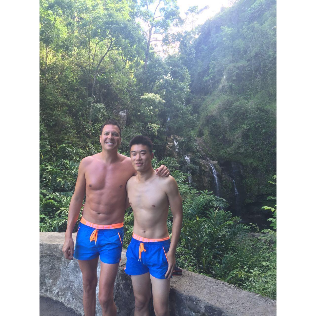 Our first trip! To Maui! Jerry thought matching swim trunks were a necessity lol.