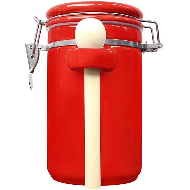 Blue Donuts 45 Oz Ceramic Airtight Jar, Ceramic Airtight Food Storage Containers, Ceramic Kitchen Canisters, 1330 ML Airtight Jar, Flour Jar with Lid, Airtight Food Storage Containers for Pantry, Red