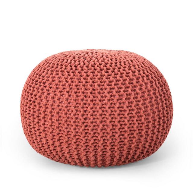 Nahunta Modern Knitted Cotton Round Pouf Coral - Christopher Knight Home