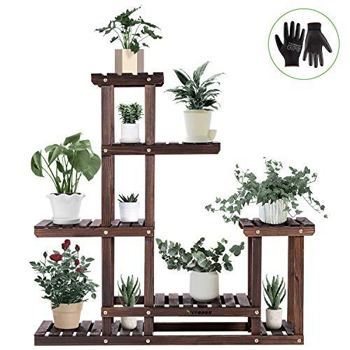 VIVOSUN Wood Plant Stand High Low Shelves Flower Rack Display for Indoor Outdoor Garden Lawn Patio Bathroom Office Living Room Balcony (6 Wood Shelves 10 Pots)