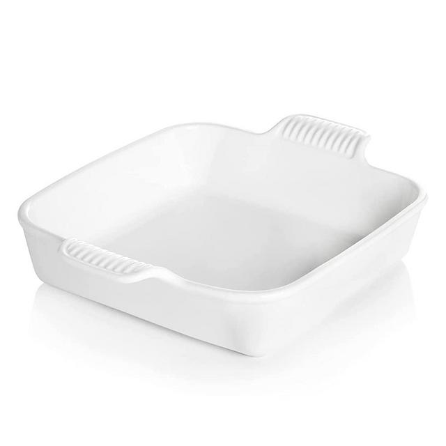SWEEJAR Ceramic Baking Dish, 9 x 9 Cake Baking Pan for Brownie, Porcelain Square Bakeware with Double Handle for Casserole, Lasagna, Family Dinner (White)