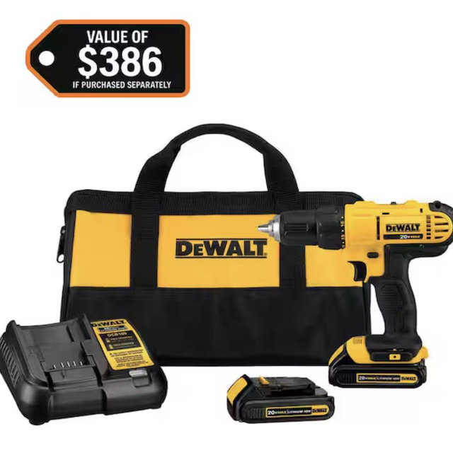 DEWALT 20V MAX Cordless 1/2 in. Drill/Driver, (2) 20V 1.3Ah Batteries, Charger and Bag DCD771C2