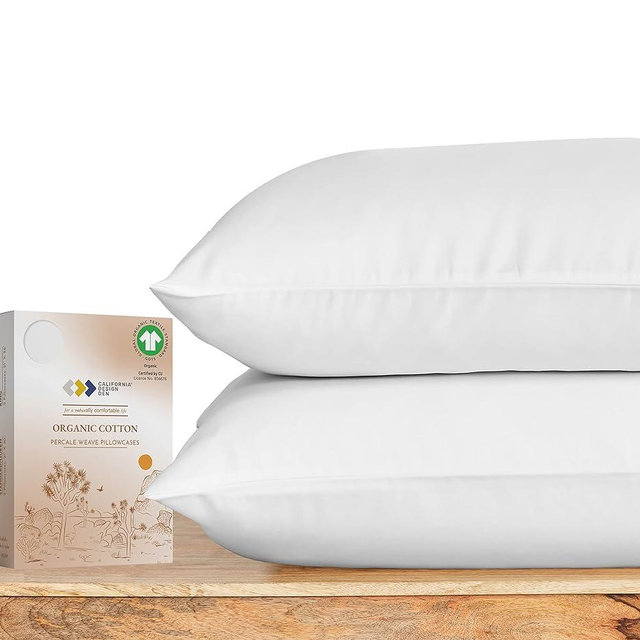 California Design Den 100% Organic Cotton Pillow Cases Queen/Standard Set of 2, Authentic GOTS Certified, Soft & Cooling Percale Weave Cotton Pillowcases (Bright White)