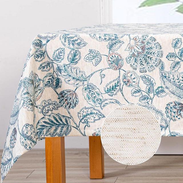 MYSKY HOME 60x120 Rectangle Tablecloth Linen Farmhouse Tablecloth Waterproof Decorative Fabric Table Cloth for Indoor&Outdoor, Spring Floral Tablecloth for 8 Feet Table, Blue, Washable