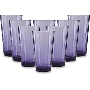 Circleware Plum Drinking Glasses, Huge Set of 8, Heavy Base Highball Tumbler Beverage Ice Tea Cups, Home & Kitchen Entertainment Glassware for Water, Juice, Milk, Beer Bar Decor, 17 oz, Spectrum