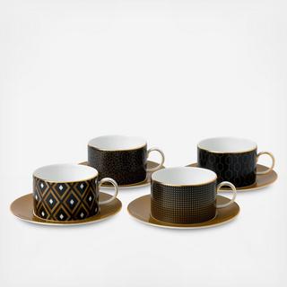 Gio Metallic Accent Teacup & Saucer, Set of 4