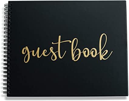 Wedding Guest Book Black Polaroid Album -Hardcover Photo Guestbook- Spiral Hardbound Book 10" x8” - Funeral, Bridal Shower, Baby Shower, Graduation Party, Registry Sign in (80 Unlined Blank Pages)