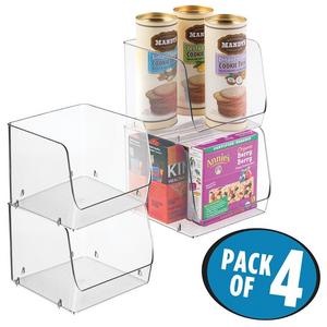 MetroDecor - mDesign Stacking Organizer Bins for Kitchen, Pantry - Pack of 4, Large, Clear