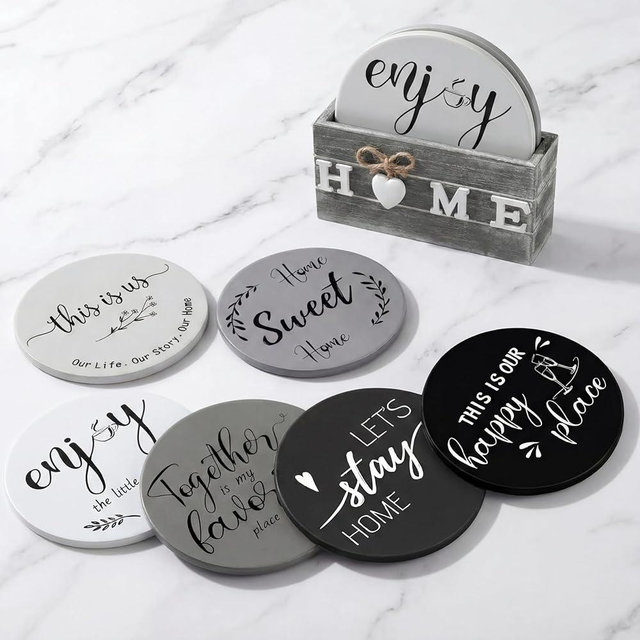 Queekay Trivets Set of 6, 7" Trivets for Hot Dishes Housewarming Gifts New Home, Pots and Pans Farmhouse Trivet Set with Holder Heat Resistant Mat Countertop Protectors for Home Kitchen(Gradient Gray)