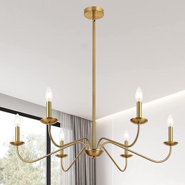 Jonsi Modern Gold Chandelier for Dining Room,35 Inch Brushed Brass Chandelier Light Fixture, Dining Room Light Fixture Over Table