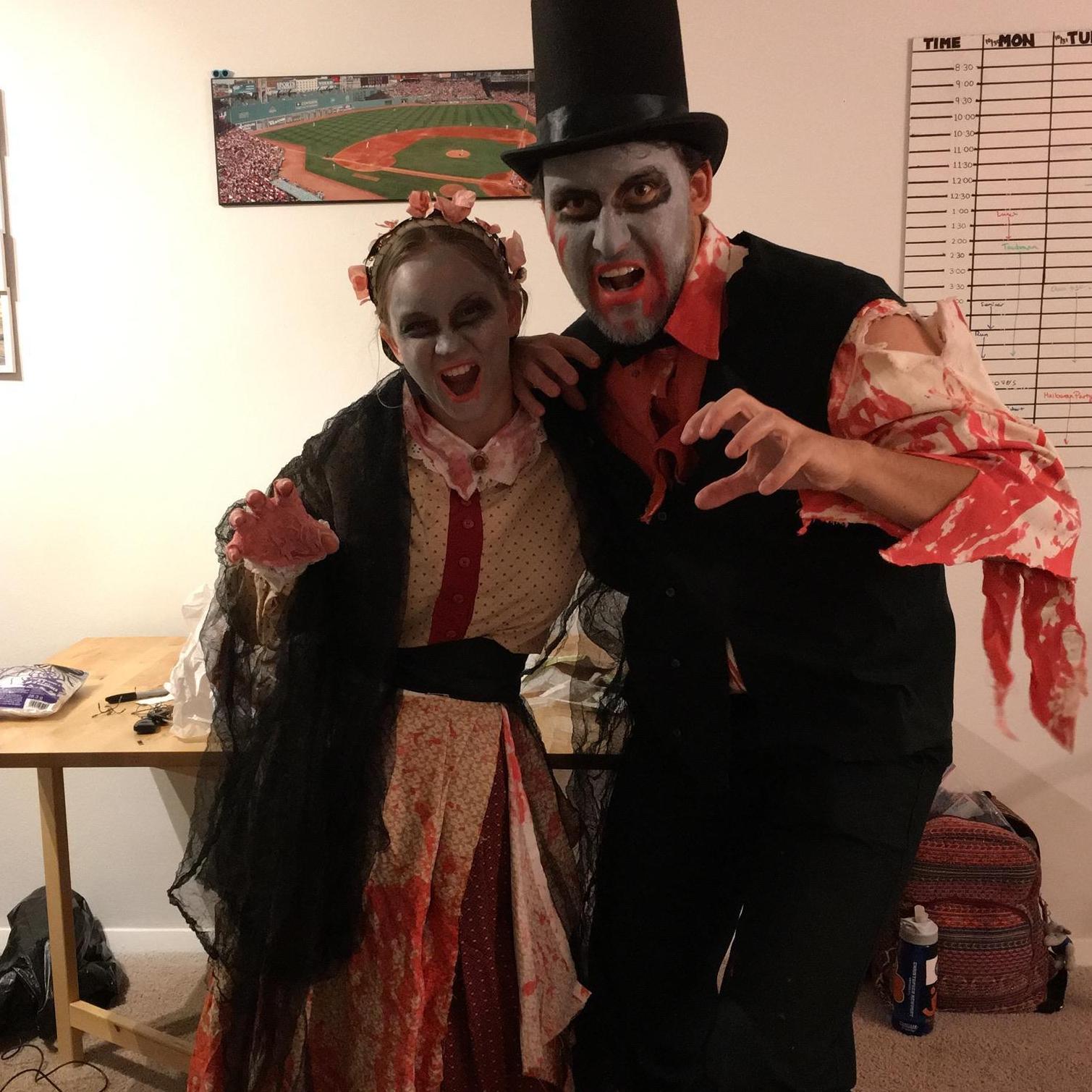 For our first Halloween together we combined Katie's love of Civil War History and Max's love of zombies and dressed up as zombie Abe Lincoln and Mary Todd