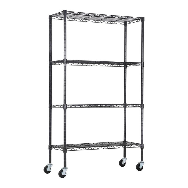 FDW Wire Shelving Unit Heavy Duty Storage Rack Metal Shelf Garage Organizer Wire Rack with Casters,Black
