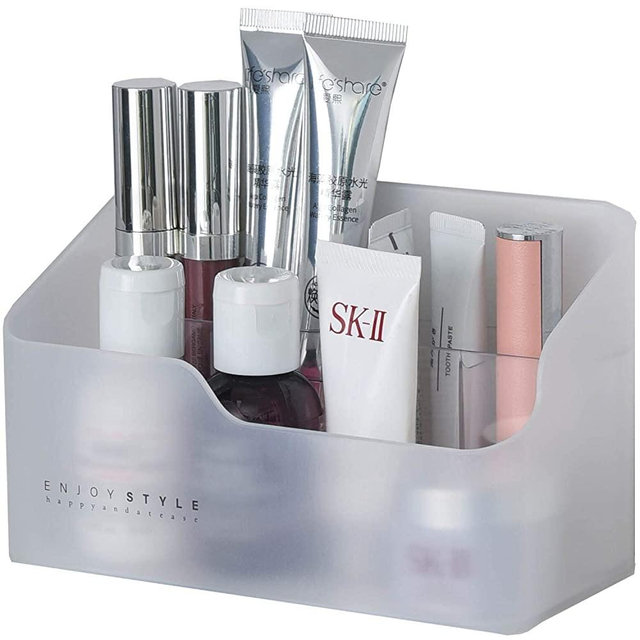 Makeup Organizer for Desk, Plastic 5-Compartment Small Makeup Storage Organizer Tray Cosmetic Organizer for Cabinet, White