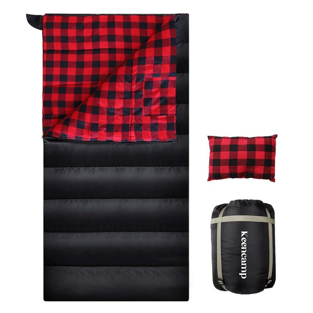 Keencamp 0 Degree Sleeping Bag Cotton Flannel Winter Cold Weather for Adults XXL Sleeping Bag 4 Season Big and Tall with Pillow Compression Sack