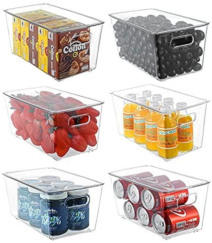 Refrigerator Organizer Bins with Lids, ESARORA 6 PACK Large Stackable Clear Fridge Bins with Handles For Fridge, Freezer, Kitchen Cabinet, Pantry Organization, BPA Free Freezer Organizer Bins