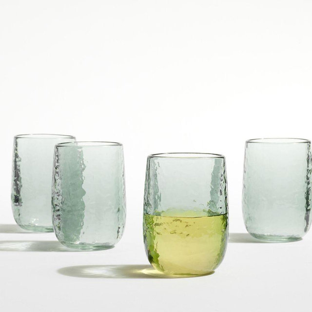Hammered Outdoor Stemless Wine Glasses, Set of 4 - Mist Blue