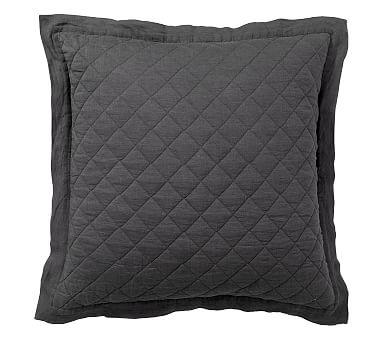 Belgian Flax Linen Diamond Quilted Sham, Euro, Ebony
