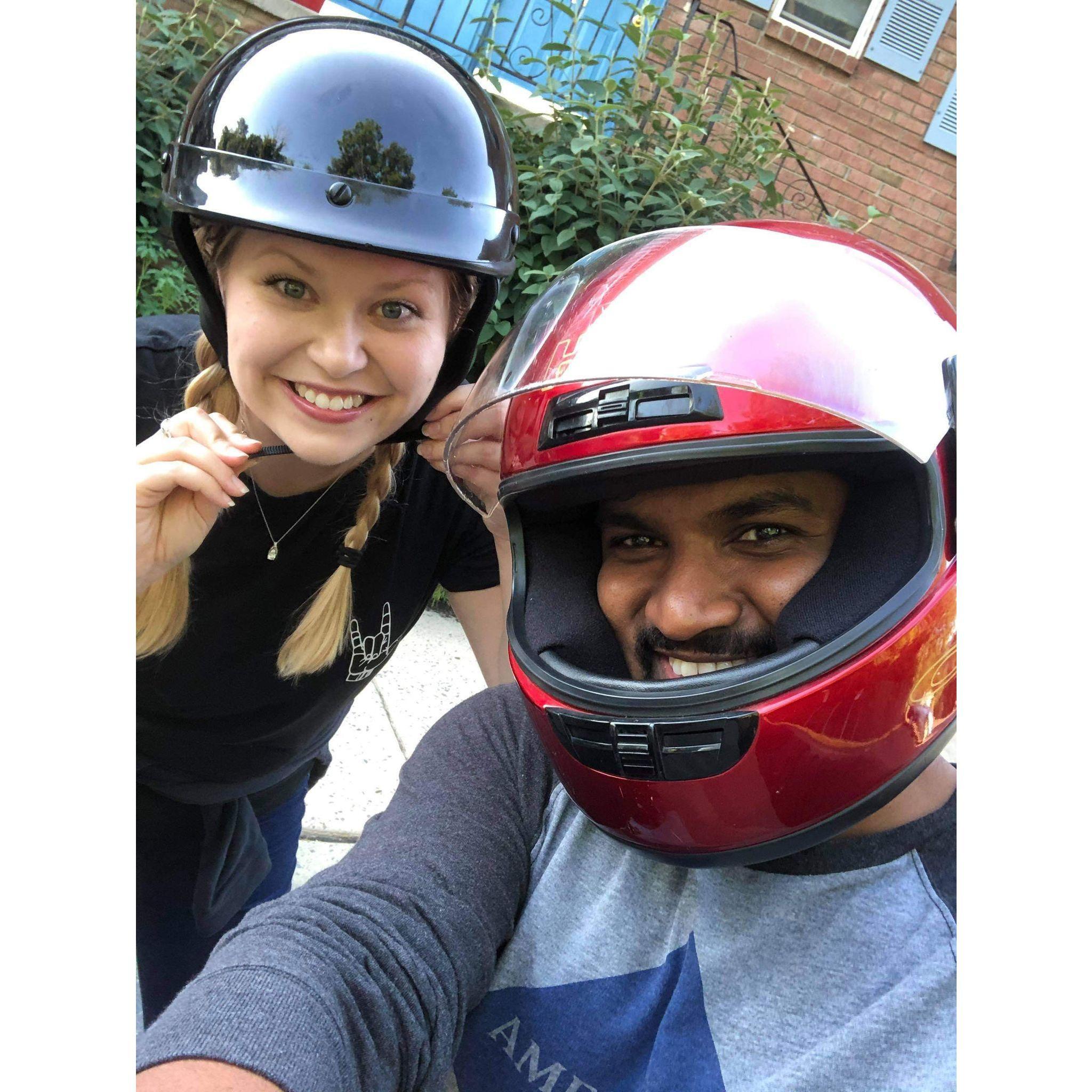 Getting ready to go on a motorcycle ride together!