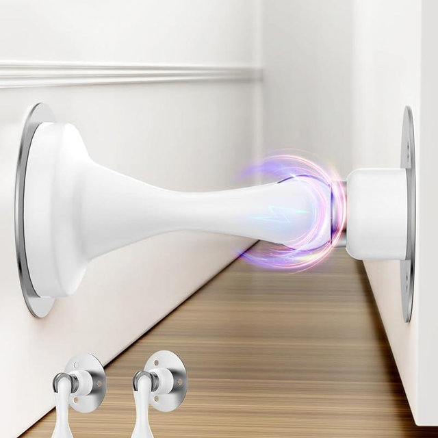 Magnetic Door Stoppers Door Catch - 2 Pack Stainless Steel Heavy Duty Door Stops for Bottom of Door, Wall & Floor Mounting No-Drill Strong Adhesive & Screws, Door Holder to Keep Door Open