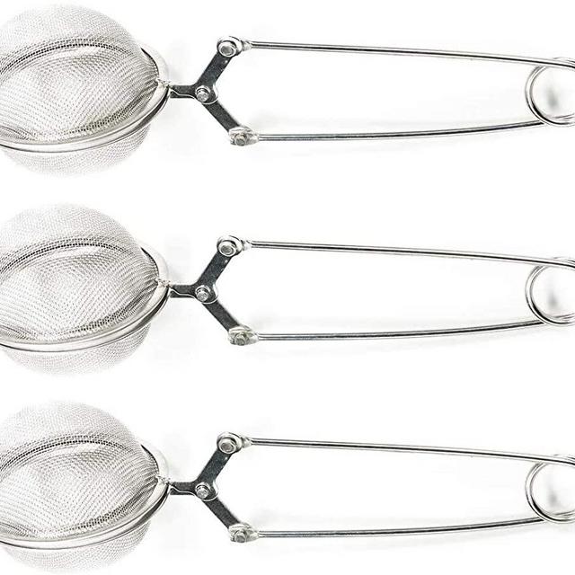 3 Pack Snap Ball Tea Strainer with Handle for Loose Leaf Tea and Mulling Spices Stainless Steel Strainer Perfect Pincer Tea Ball Infuser Tea Filter Tong