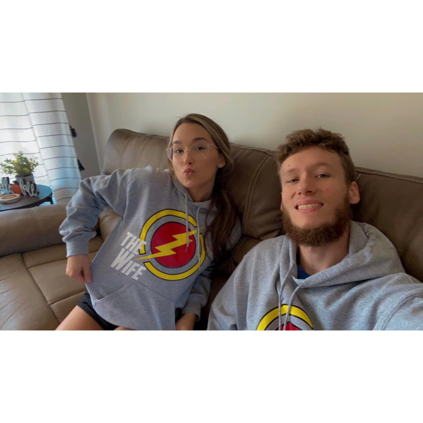 Wearing our Flash hoodies that we got from momma Kari!