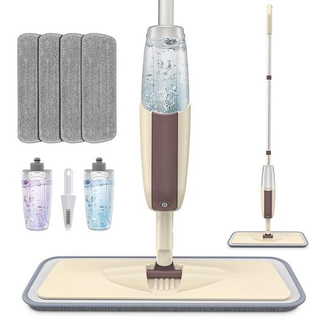 Spray Mop for Floor Cleaning, HOMTOYOU Floor Mop Dry Wet Spray Mop with 2 Refillable Bottle and 4 Washable Microfiber Pads for Home Kitchen Hardwood Laminate Wood Vinyl Ceramic Tiles Wooden Floor