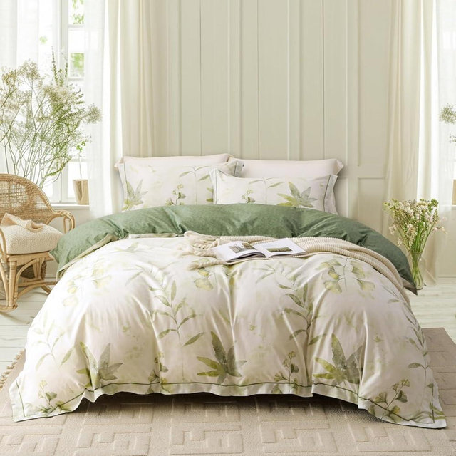 OAITE Duvet Cover Set Queen Size Floral Pattern 500 Thread Count Ultra Soft 100% Cotton Duvet Cover Sets 3-PC, Breathable Duvet Cover with Zipper Closure & Corner Ties