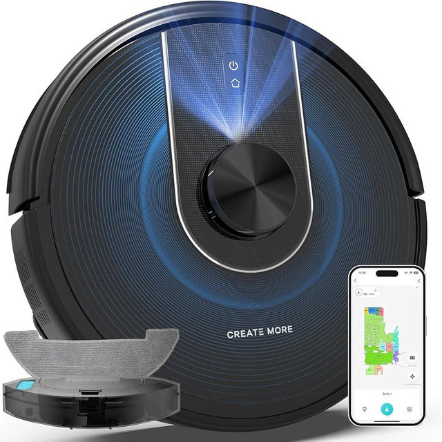 Bagotte Robot Vacuum and Mop Combo, 6000Pa Robotic Vacuums with Mapping, Automatic Self-Recharging, LiDAR Navigation,2.4G WiFi/App/Alexa/Remote Control for Pet Hair,Hard Floor,Carpet