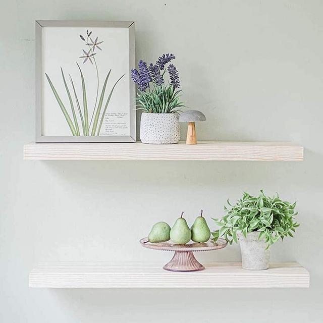 Willow & Grace Floating Shelves White - Rustic Shelves for Wall Storage, Easily Mounted | Perfect Farmhouse Floating Shelves for Bedroom, Bathroom and Kitchen | White wash (24" Set of 2)