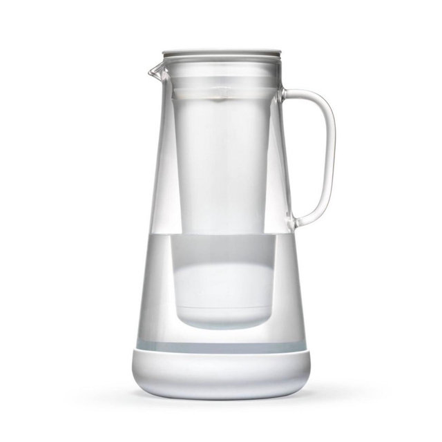 LifeStraw Home 7 Cup Glass Water Filter Pitcher with Silicone Base White