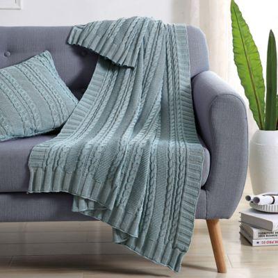VCNY Abode Dublin Knit Throw Blanket in Spa Blue