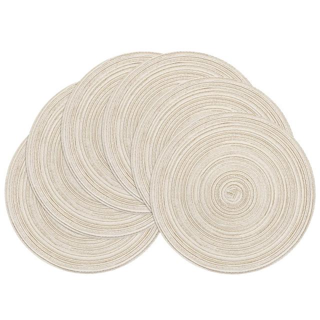 Round Placemats Set of 6 Braided Circle Place Mat (Ivory)