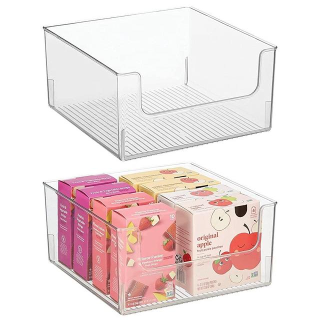 mDesign Modern Wide Plastic Open Front Dip Storage Organizer Bin Basket for Kitchen Organization - Shelf, Cupboard, Cabinet, and Pantry Organizing Decor - Ligne Collection - 2 Pack - Clear