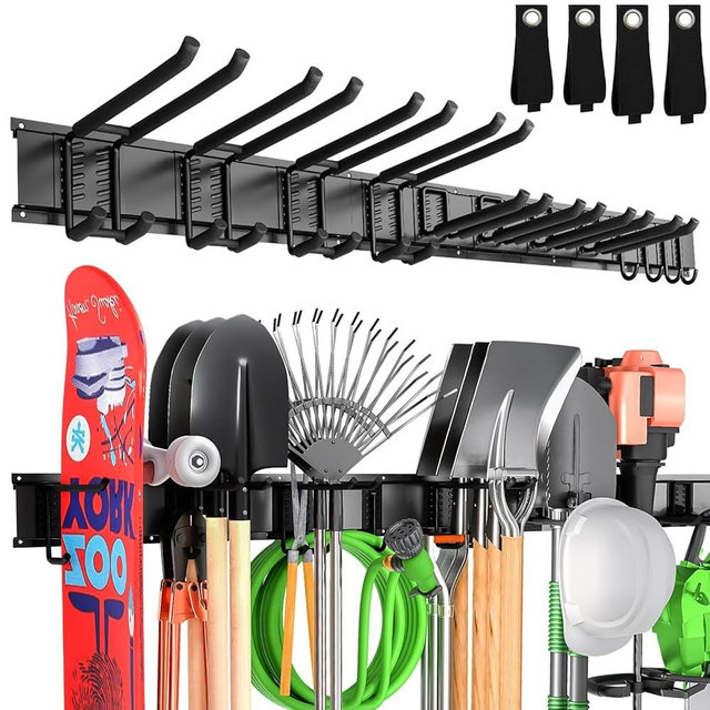 Hailivike 66" Garage Tool Organizer Wall Mount with 12 Versatile Hooks (3 Types), Heavy-Duty Garage Tool Storage Rack, Tool Wall Organizer for Garden & Yard Tools
