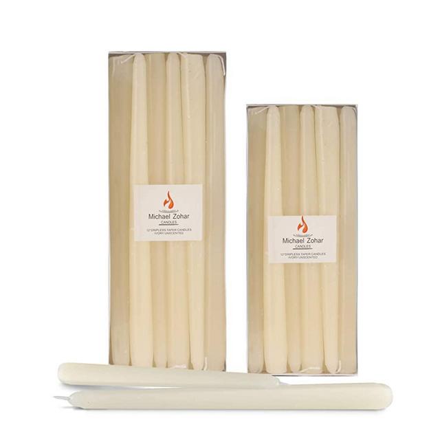 Michael Zohar Candles - 12 Pack Unscented, Hand Dipped Taper Candle - Dripless Clean Burn - 8 Hour Burn Time - Ideal for Weddings, Dinners, Restaurants, Florists and Decor (Ivory, 10 Inch)