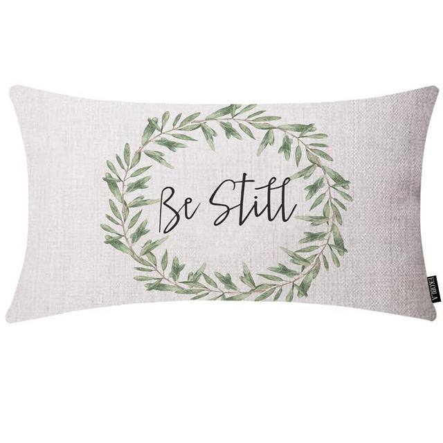 EKOBLA Rustic Be Still Pillow Cases Throw Pillow Covers Green Olive Wreath Leaves Square Throw Waist Pillow Case Cushion Cases for Sofa Bedroom Living Room 12x20 Inches
