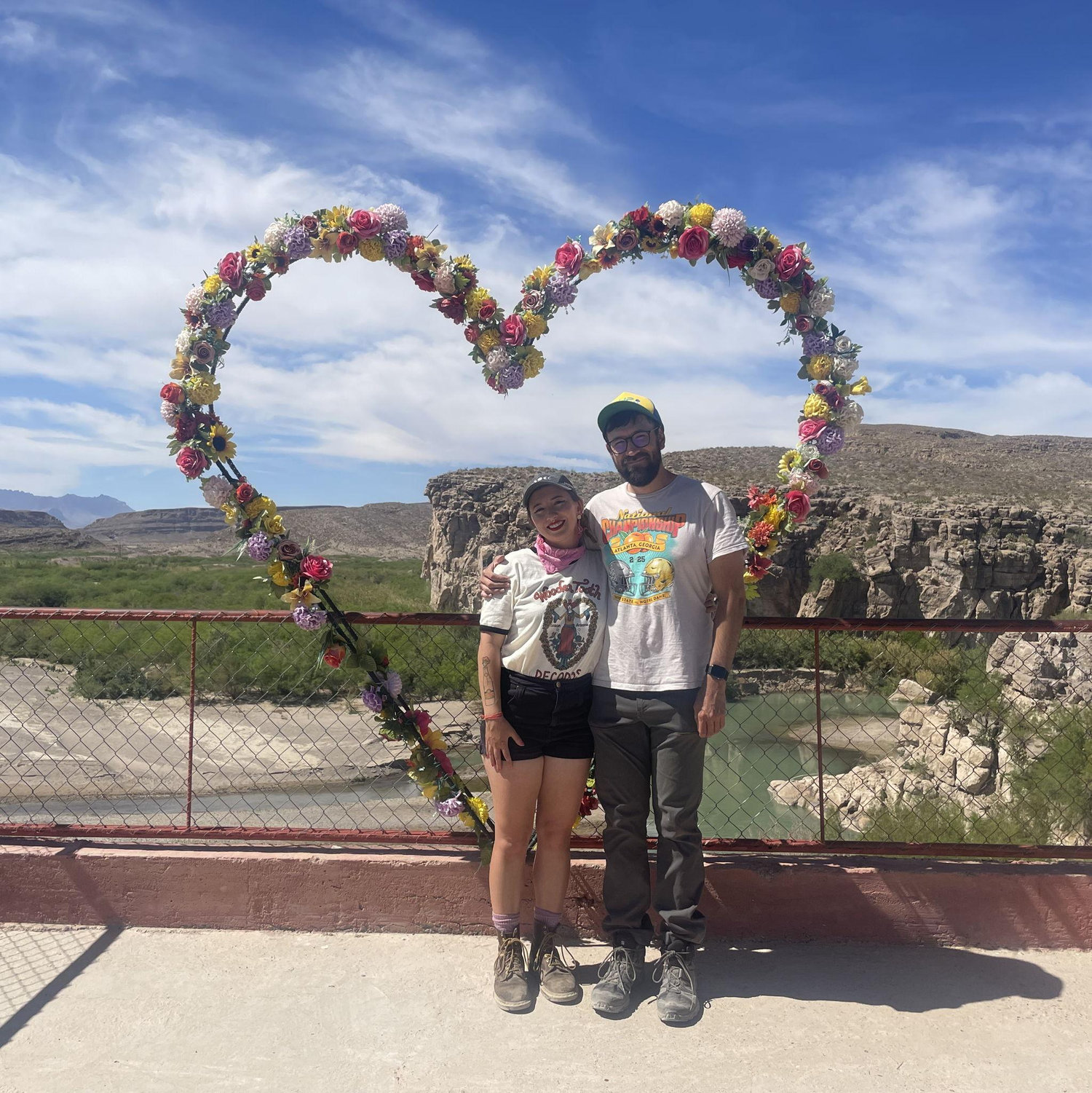 This was the day after getting engaged at Big Bend National Park, we crossed the border to Mexico by donkey and took this pic at a rooftop bar!
