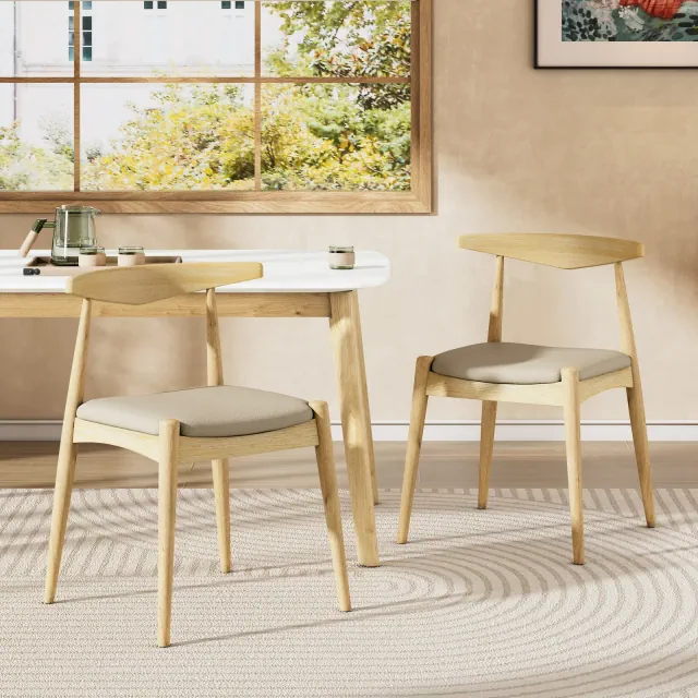 Christopher Knight Home Wilhelma Mid-Century Modern Rubberwood Faux Leather Upholstered Dining Chairs , Natural/Light Gray