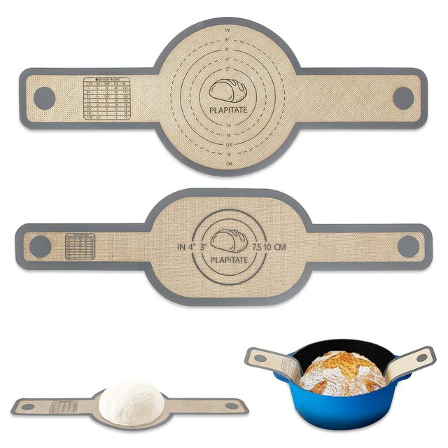 PLAPITATE Silicone Bread Sling Dutch Oven Liner, Non-Stick & Easy Clean Reusable Oval and Round Silicone Bread Baking Mat with Long Handles, Easy to Transfer Sourdough Bread - 2 Gray set