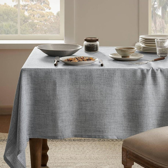 YZJZEDS Linen Tablecloth for Rectangle Table 52x70 Inch Grey, Farmhouse Style Grey Tablecloth, Water Resistant Burlap Tablecloths for Dining Table Farmhouse Kitchen
