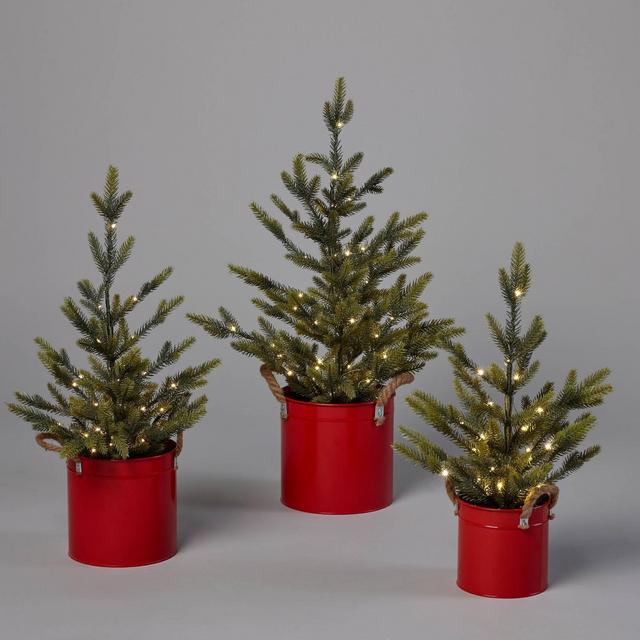 3pc Pre-Lit LED Balsam Fir Potted Artificial Christmas Trees Dewdrop Warm White Lights - Wondershop™