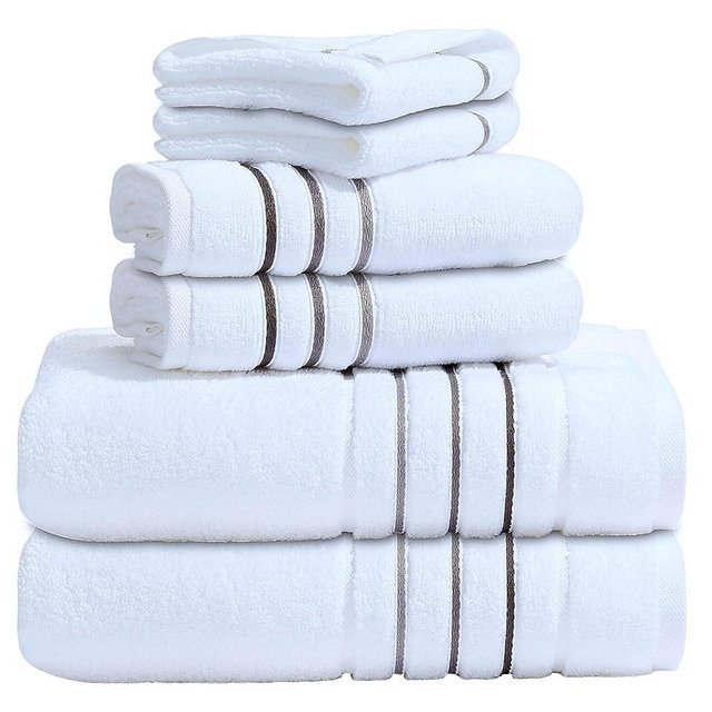 Bath Towel Set_White Towel For Bathroom, Luxury Hotel &Spa Quality, 100% Cotton .Includes 2 Large Bath Towels, 2 Hand Towels and 2 Washcloths.Super Soft, Absorbent & Decorative (White / Grey Charcoal)