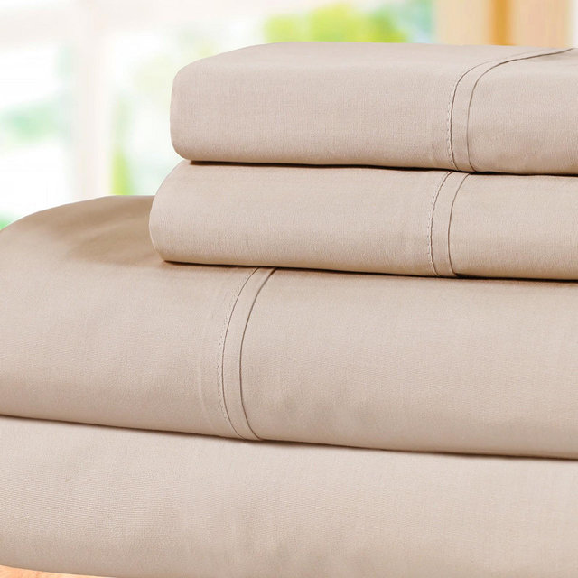 Percale Cotton Crisp & Cool Deep Pocket Sheet Set, King, Tan - Blue Nile Mills
