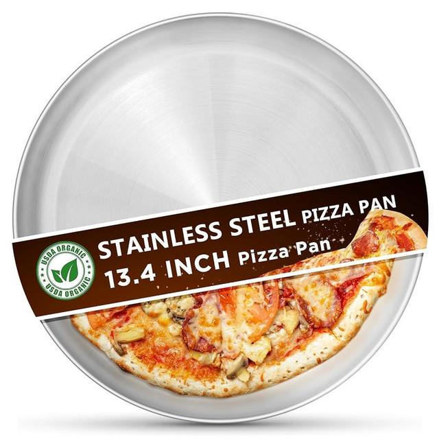 Kevenal Stainless Steel Pizza Pans 13.4 inch, Pizza-Pan for Oven, Steel Pizza Tray, Round Pizza Plate Set of 1